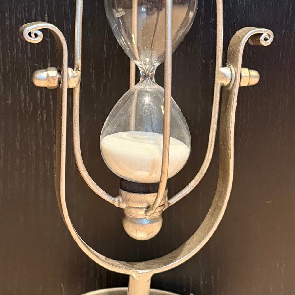 Vintage Industrial Swivel Hourglass Sand Timer –Silver Metal Rotating Desk Decor